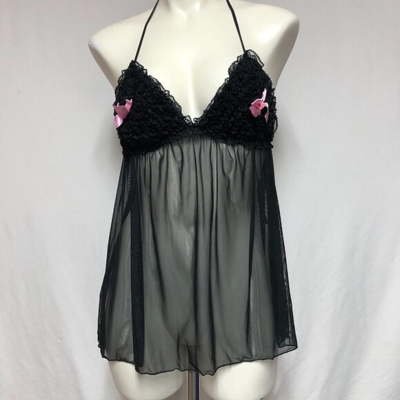 La Senza Love Black & Pink Mesh Baby Doll Lingerie Size Med - Picture 1 of 11